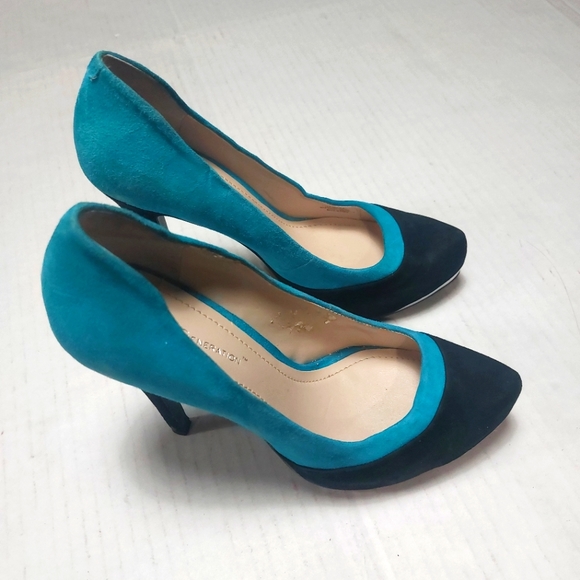 BCBGenaration Blue and Black Leather Upper Suede like Material High Heels Shoes - Picture 1 of 15